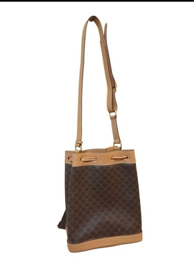 CELINE セリーヌ マカダム 巾着 バッグ PVC ブラウン オールド