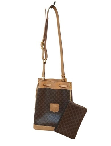 CELINE セリーヌ マカダム 巾着 バッグ PVC ブラウン オールド