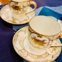 お値下げ　里帰り品　滝藤(タキトー) 100年前アンティーク　デミダスコーヒー茶器セット　手描き　金彩の画像