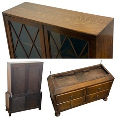 ◯Lloyd's Antiques ロイズアンティーク ブックケース シェルフ 飾り棚 本棚 書棚 収納家具 ガラス戸 英国 イギリス オーク ジモティ姫路の画像