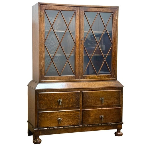 ◯Lloyd's Antiques ロイズアンティーク ブックケース シェルフ 飾り棚 本棚 書棚 収納家具 ガラス戸 英国 イギリス オーク ジモティ姫路