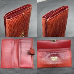 P415 グッチ GUCCI 長財布 フラップ パイソンレザー エキゾチックレザー 二つ折り ロングウォレット　レディースウォレット　赤レッド　中古の画像