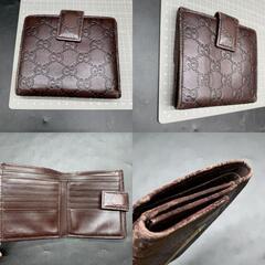 P341　GUCCI グッチ シマ 二つ折り財布 ダークブラウン GG柄 Wホック レザー メンズレディース　中古の画像