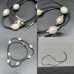 O348　SV925　本真珠 パール ネックレス アクセサリー　SILVER925　シルバー　ブラックコード 黒の画像