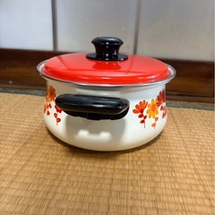 昭和レトロ ホーロー 両手鍋 オレンジの画像
