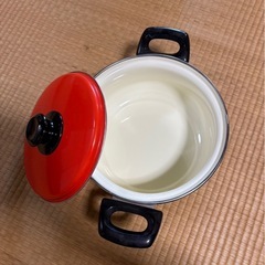昭和レトロ ホーロー 両手鍋 オレンジの画像
