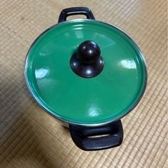 昭和レトロ ホーロー 両手鍋 グリーンの画像
