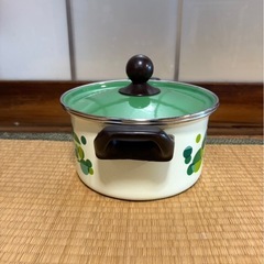 昭和レトロ ホーロー 両手鍋 グリーンの画像