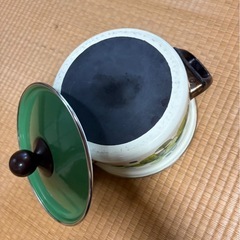 昭和レトロ ホーロー 両手鍋 グリーンの画像