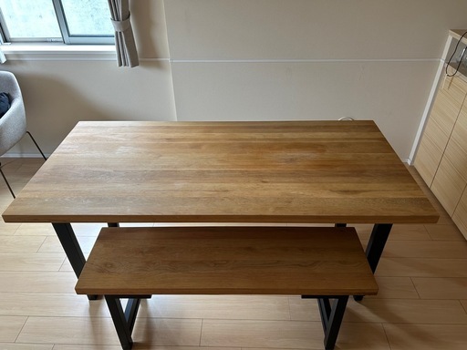 【セット売りのみ（単品不可）】ダイニングテーブル165cm ダイニングベンチ120cm オーク木製