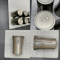 O302　薩摩錫器 本錫 薩摩淺田 竹 酒器 ビアカップ 朝日堂　おちょこ　金属工芸　未使用保管品の画像