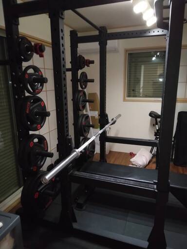 使用感あり】パワーラック一式 ベンチ・バーベル/プレート付｜引取限定