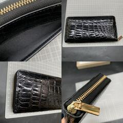 P337　定価35万　新品 クロコダイル ラウンドファスナー 長財布 ワニ革 本革 ブラック 木箱入り 最高級 貴重 本物 大容量 ブラック黒　メンズレディースの画像