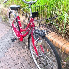 中古自転車 Maruishi ママチャリ 自転車 26インチ レッド 通勤 通学 近所のお出掛けなどにの画像
