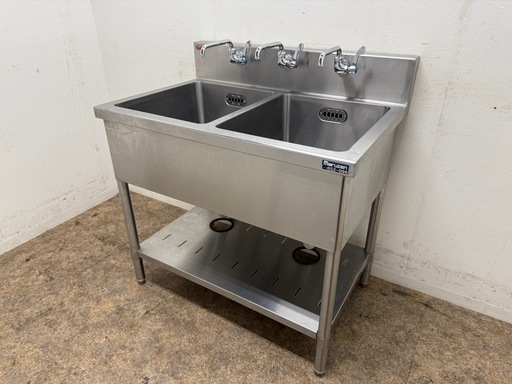 マルゼン　MARUZEN　業務用　2層シンク流し台　蛇口付き　厨房　飲食店　W９００ｘD６００ｘH８００ｍｍ