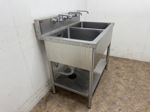 マルゼン　MARUZEN　業務用　2層シンク流し台　蛇口付き　厨房　飲食店　W９００ｘD６００ｘH８００ｍｍ