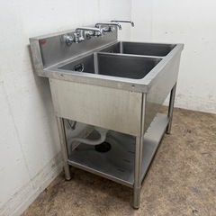 マルゼン　MARUZEN　業務用　2層シンク流し台　蛇口付き　厨房　飲食店　W９００ｘD６００ｘH８００ｍｍの画像
