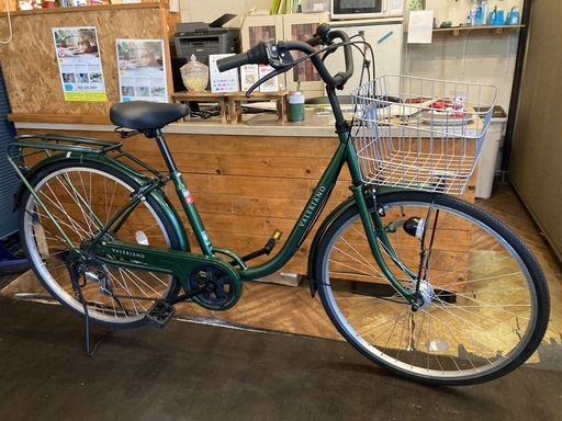 【後輪タイヤ・後輪チューブ新品！】 LEDオートライト　6段変速　26インチ自転車　モスグリーン