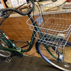 【後輪タイヤ・後輪チューブ新品！】 LEDオートライト　6段変速　26インチ自転車　モスグリーンの画像