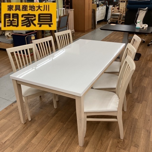 ジモティー限定価格！S775 ⭐ 関家具 ダイニング7点セット SPADEⅡ 天板ハイグロス 幅180cm USED 綺麗