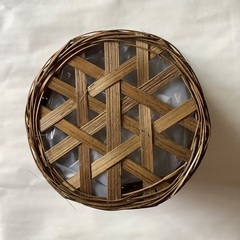 【美品】フラワーアレンジメント　カゴ　花器　ビニール付き　ゴミ箱　雑貨入れ　籠　ダークブラウン　焦茶　軽量　大の画像
