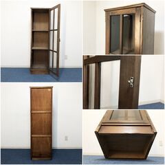 木製レトロ家具 3段キャビネット 和風フリーボード完成品　ハイタイプカップボード昭和レトロ 家具　食器棚・茶色リビングボードの画像