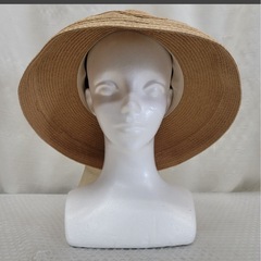麦わら帽子　ベージュ　リボン付きの画像