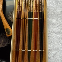 【美品】
輪島塗盆　けやきしゃもじ・箸セットの画像