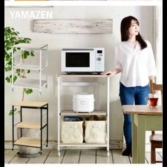 山善 (YAMAZEN) レンジ台 大型レンジ対応 幅57 奥行き45.5 高さ91 cm コンセント付き キャスター付き DRW-WIDE (AIVSWH) Aアイボリー (木目)の画像