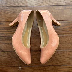 【ヒール7cm】パンプス サーモンピンク Lサイズ 光沢 エナメルの画像