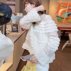 フリル付きシースルーシャツ ホワイトの画像
