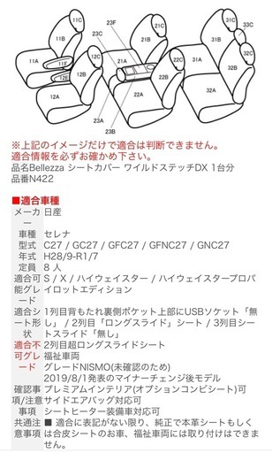 美品未使用セレナc27用Wild Stitch DX シートカバー 黒、黄色