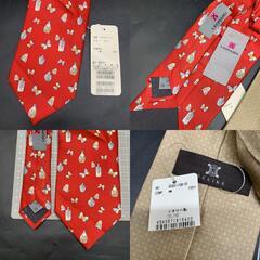 P411 未使用ブランドネクタイ 4本 まとめ セリーヌCALINE/バーバリーBurberry/LEONARD PARIS（レオナール パリ) /Cravattificio Zadiラクダ柄/レッドイエロー系　ビジネス紳士の画像