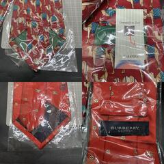 P411 未使用ブランドネクタイ 4本 まとめ セリーヌCALINE/バーバリーBurberry/LEONARD PARIS（レオナール パリ) /Cravattificio Zadiラクダ柄/レッドイエロー系　ビジネス紳士の画像