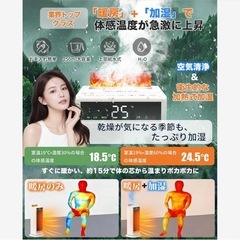 セラミックファンヒーター　電気　人感センサー　超音波式加湿器搭載　リモコン付きの画像