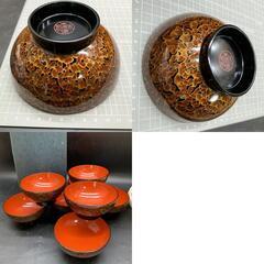 A387 漆器 会津塗り 汁椀 漆塗り 8個セット 木製 金彩 金虫食い 本漆塗り 漆芸 伝統工芸の画像