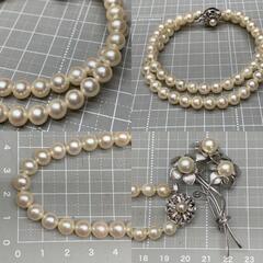 J373　アコヤ あこや パール ネックレス 本真珠 SILVER刻印　照り艶抜群 ホワイト　6.8ミリ程度 /ブローチ　冠婚葬祭の画像