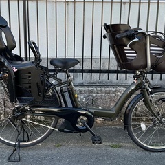 ＜整備済・美品車＞ヤマハPAS KISS・3人子供乗せ・電動アシスト自転車・前22×後26インチ・内装3段変速 カーキの画像