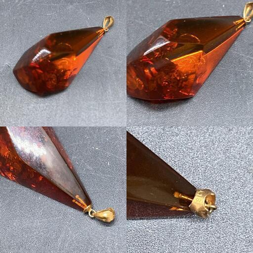 K370　K18　琥珀 コハク ペンダントトップ イエローゴールド 5.2g レディース 18金金具　ネックレス