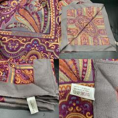 Z239 MORABITO モラビト 大判 ストール パープル系 130㎝角　マフラー　ペイズリー柄　ウールシルク製　ひざかけ※シミアリの画像