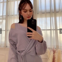 GRL カシュクールリボントップスXロングニットワンピースセット 【dr323】の画像