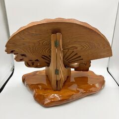 古美術 屋久杉 扇形置物 スタンド・土台付 扇子 工芸品 木製彫刻 インテリア アンティークの画像