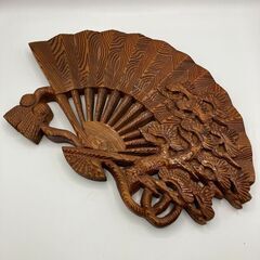 古美術 屋久杉 扇形置物 スタンド・土台付 扇子 工芸品 木製彫刻 インテリア アンティークの画像