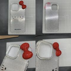 スマートフォンケース キラキラ ラインストーン ハローキティ スマホケース リボン HELLO KITTY ラメグリッター　ABSの画像