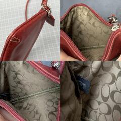 B377コーチ COACH アクセサリーポーチ ポーチ シグネチャー オールレザー 赤 ファスナー Accessory pouch レディース　リストレットの画像