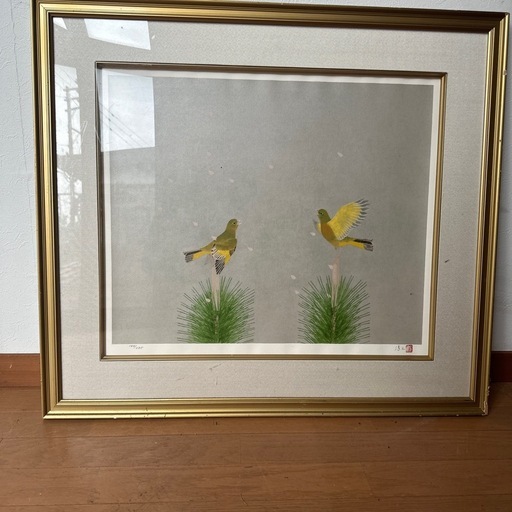 日本画家である上村淳之の作品「春禽（しゅんきん）」のリトグラフ