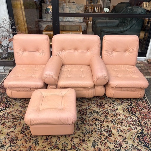 レザーソファセット　ピンクベージュ　さくら色