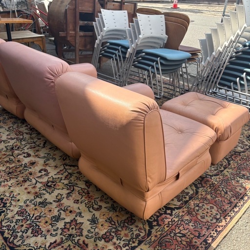 レザーソファセット　ピンクベージュ　さくら色