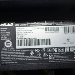 中古美品 ACER ED343CUR V3bmiippx 34型ワイド 湾曲液晶ディスプレイ UWQHD 確認済の画像