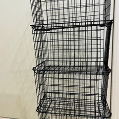 山善(YAMAZEN) ワイヤーバスケット ふつうタイプ(幅37 高さ24cm) ブラックの画像